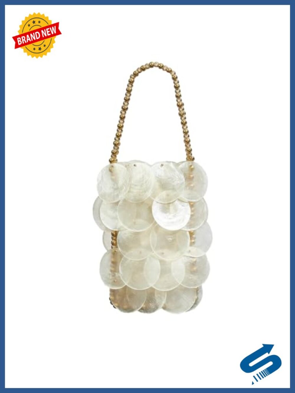 Shell Woven Clutch with Golden Beaded Chain, Mini Evening Bag for Summer Party